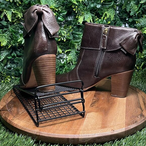 KATE SPADE NEW YORK Bootie Women 9 1/2 Brown Lanise Bow Back‎ Leather Ankle 1839 - Picture 6 of 13